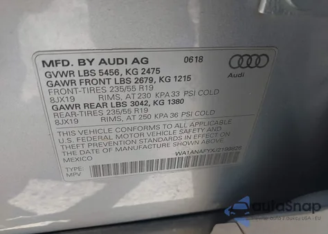 2018 Audi Q5 2.0T Premium/2.0T Tech Premium из США, поврежденный, VIN WA1ANAFYXJ2199826